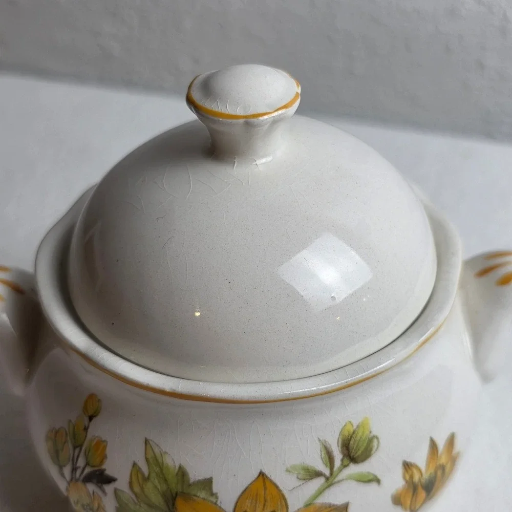 Vintage Berkeley House English Ironstone Meadow View Sunflower Lidded Bowl